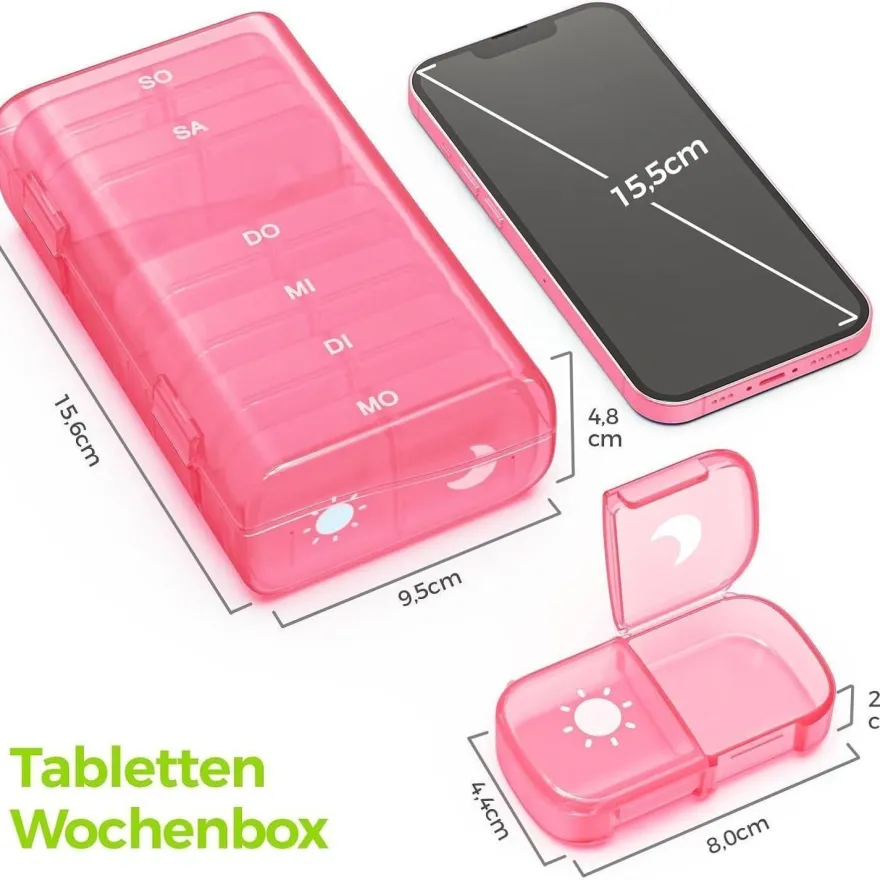 AUVON 7-Tage Tablettenbox für Morgens & Abends, 2 Fächer pro Tag