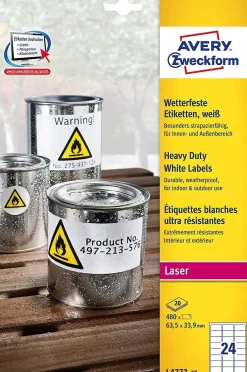 AVERY Zweckform L4773-20 Wetterfeste Folienetiketten (63,5x33,9 mm auf DIN A4, extrem