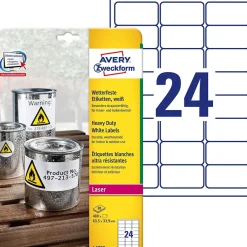 AVERY Zweckform L4773-20 Wetterfeste Folienetiketten (63,5x33,9 mm auf DIN A4, extrem