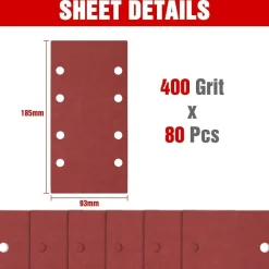 Awutzut Schwingschleifer Schleifpapier 93x185 mm, 80 Stück, Klett, P400