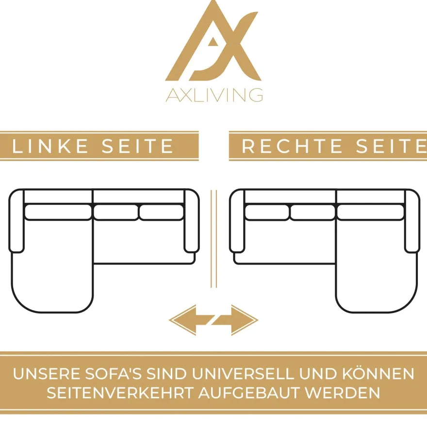 AX LIVING Eckcouch mit Bettfunktion Tunceli Grau - 297 cm breit Modern