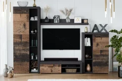 AX LIVING Spacoro Wohnwand grau modern Matera Oldwood 270 cm ohne LED