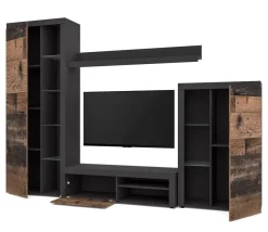 AX LIVING Spacoro Wohnwand grau modern Matera Oldwood 270 cm ohne LED