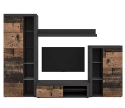 AX LIVING Spacoro Wohnwand grau modern Matera Oldwood 270 cm ohne LED