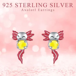 Axolotl Ohrstecker 925 Sterling Silber, hypoallergen, mit gelbem Glasstein