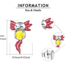 Axolotl Ohrstecker 925 Sterling Silber, hypoallergen, mit gelbem Glasstein