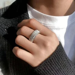 Ayoiow Edelstahl Ring Herren 8mm mit Zirkon Silber Ehering Größe 70