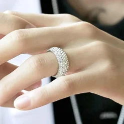 Ayoiow Edelstahl Ring Herren 8mm mit Zirkon Silber Ehering Größe 70