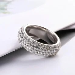 Ayoiow Edelstahl Ring Herren 8mm mit Zirkon Silber Ehering Größe 70