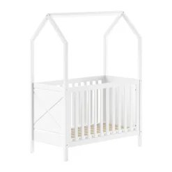Babybett mit Dach Karyl 3-fach höhenverstellbar Kiefer massiv weiß