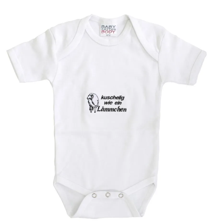 Babystrampler mit Einstickung – kuschelig wie ei Lämmchen - 08340 weiß - Gr. 0-24