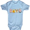 Babystrampler mit Print - Ferkel Vogel Schaf Kuh - 08498 hellblau Gr. 0-24 Monate