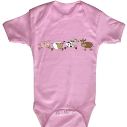 Babystrampler mit Print - Ferkel Schaf Kuh Esel - 08488 rosa Gr. 18-24 Monate