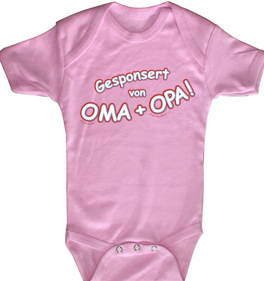 Babystrampler mit Print – Gesponsort von Oma + Oma – 08385 pink - 12-18 Monate