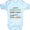 Babystrampler mit Print – Mama + Papa nein sagen, frage ich Oma + Opa - 08351 hellb