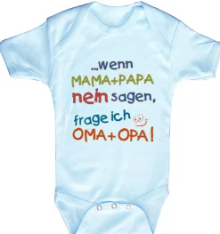 Babystrampler mit Print – Mama + Papa nein sagen, frage ich Oma + Opa - 08351 hellb