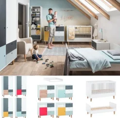 Babyzimmer Kinderzimmer Komplett COLIN Set A Schrank Wickelkommode Bett 70x140 Regal
