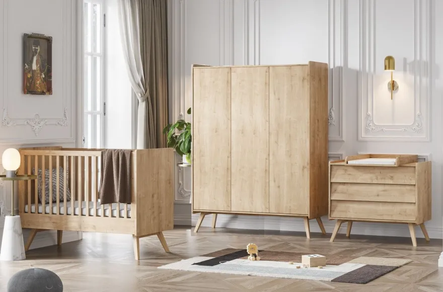 Babyzimmer Kinderzimmer komplett VIENNA Set B weiß eiche Schrank Kommode Bett