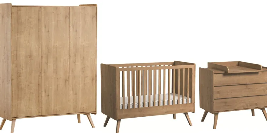 Babyzimmer Kinderzimmer komplett VIENNA Set B weiß eiche Schrank Kommode Bett