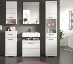 Badezimmer Badmöbel Set 5-tlg. weiß Hochglanz Badkombination Hochschrank Shawn 164 cm