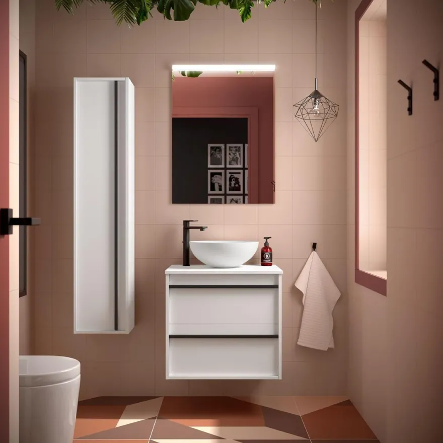 Badezimmermöbel ATTILA 600 2 Schubladen WHITE SATIN + Waschtisch-Platte