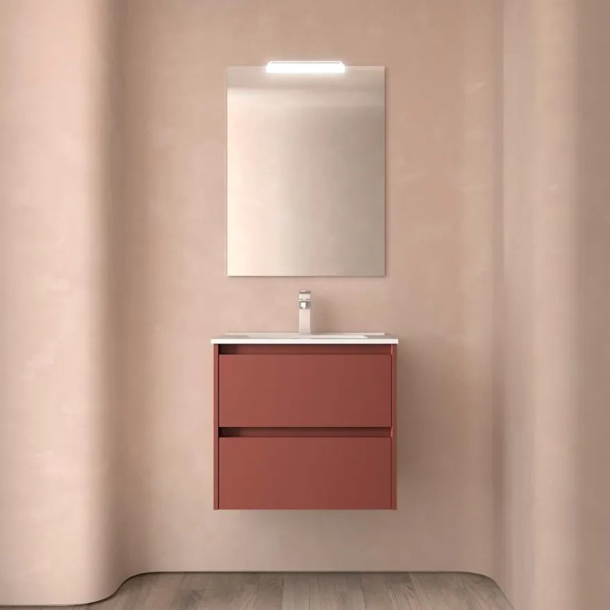 Badezimmermöbel BALTIC 700 2 Schubladen RED SATIN + Waschtisch + Spiegel