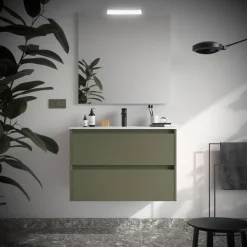 Badezimmermöbel BALTIC 900 2 Schubladen GREEN SATIN + Waschtisch + Spiegel