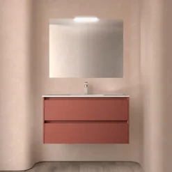 Badezimmermöbel BALTIC 1000 2 Schubladen RED SATIN + Waschtisch + Spiegel