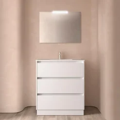 Badezimmermöbel BALTIC 800 3 Schubladen WHITE SATIN + Waschtisch