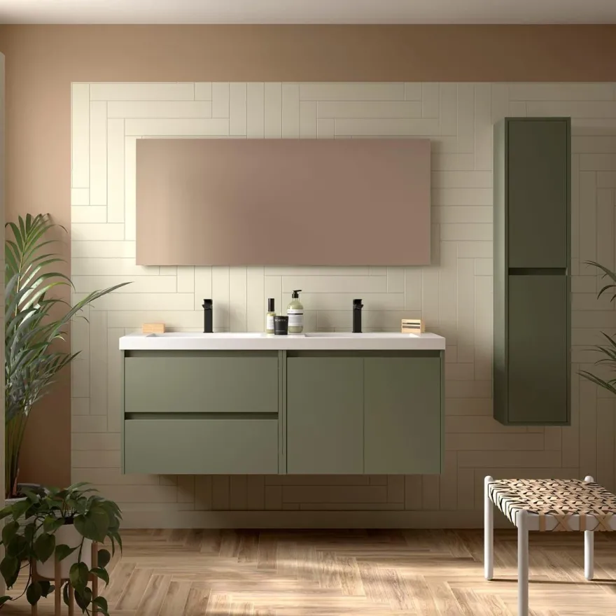 Badezimmermöbel BALTIC 1400 2 Türen und 2 Schubladen GREEN SATIN + Waschtisch