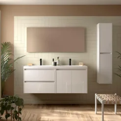 Badezimmermöbel BALTIC 1400 2 Türen und 2 Schubladen WHITE GLOSS + Waschtisch + Spieg