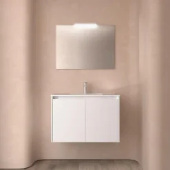 Badezimmermöbel BALTIC 800 2 Türen WHITE SATIN + Waschtisch + Spiegel