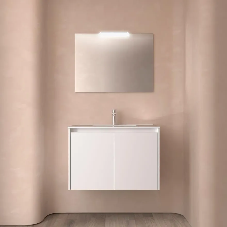 Badezimmermöbel BALTIC 800 2 Türen WHITE SATIN + Waschtisch + Spiegel