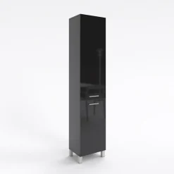 Badezimmerschrank mit Wäschekorb weiß oder schwarz hochglanz SW3 188x40 cm