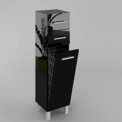 Badezimmerschrank Schrank mit Wäschekorb SN5 40 cm in Schwarz Hochglanz