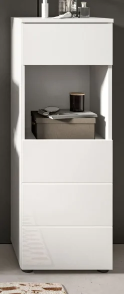 Badmöbel Kommode Badezimmer Unterschrank weiß Hochglanz Badkommode Larik 38 x 106 cm