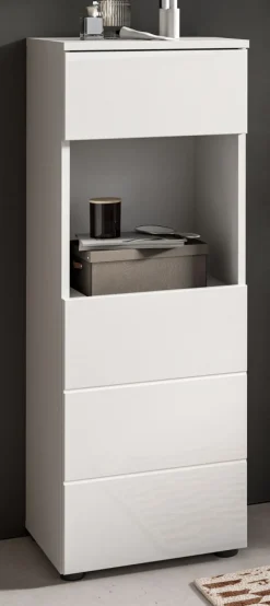 Badmöbel Kommode Badezimmer Unterschrank weiß Hochglanz Badkommode Larik 38 x 106 cm