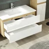 Badmöbel Set Eiche Artizan Weiss Hochglanz Badezimmermöbel 90 cm Bad Schränke Leonar