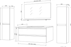 Badmöbel Set Eiche Artizan Weiss Hochglanz Badezimmermöbel 90 cm Bad Schränke Leonar