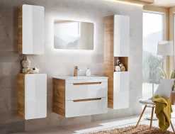 Badmöbel Set 5-tlg Badezimmerset FERMO Weiss HGL inkl. Waschtisch 60cm
