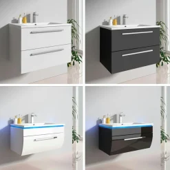 Badmöbel-Set Unterschrank Waschtisch Gäste-WC 60 cm 70 cm 90 cm weiß schwarz
