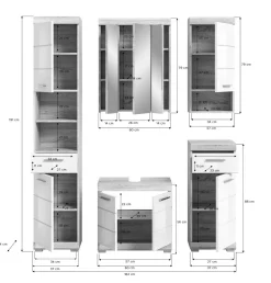 Bad Möbel Set weiß Hochglanz Eiche Badezimmer Badset komplett Badschrank Mambo
