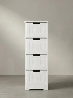 Badschrank Weiß 30x83x30 cm im Landhausstil aus MDF mit 4 Schubladen PATTI