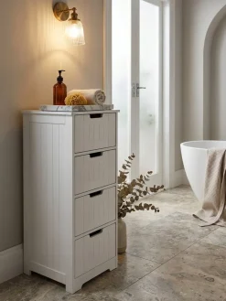 Badschrank Weiß 30x83x30 cm im Landhausstil aus MDF mit 4 Schubladen PATTI
