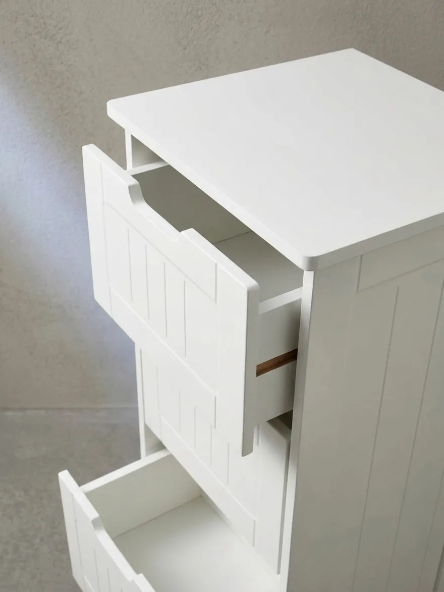 Badschrank Weiß 30x83x30 cm im Landhausstil aus MDF mit 4 Schubladen PATTI