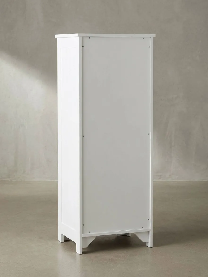 Badschrank Weiß 30x83x30 cm im Landhausstil aus MDF mit 4 Schubladen PATTI