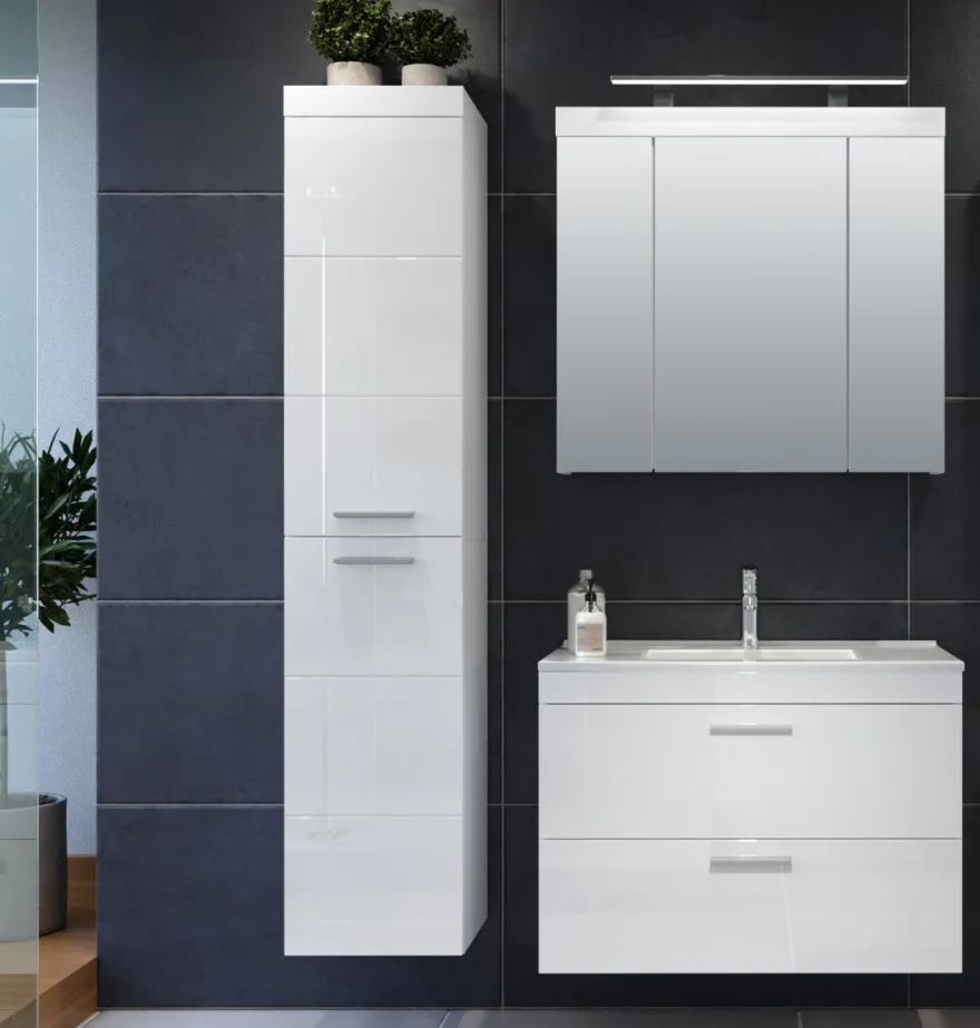 Bad Spiegelschrank weiß 3 Tür 80 cm Badspiegel Badezimmer Spiegel Schrank Devon