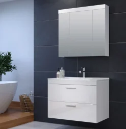 Bad Spiegelschrank weiß 3 Tür 80 cm Badspiegel Badezimmer Spiegel Schrank Devon