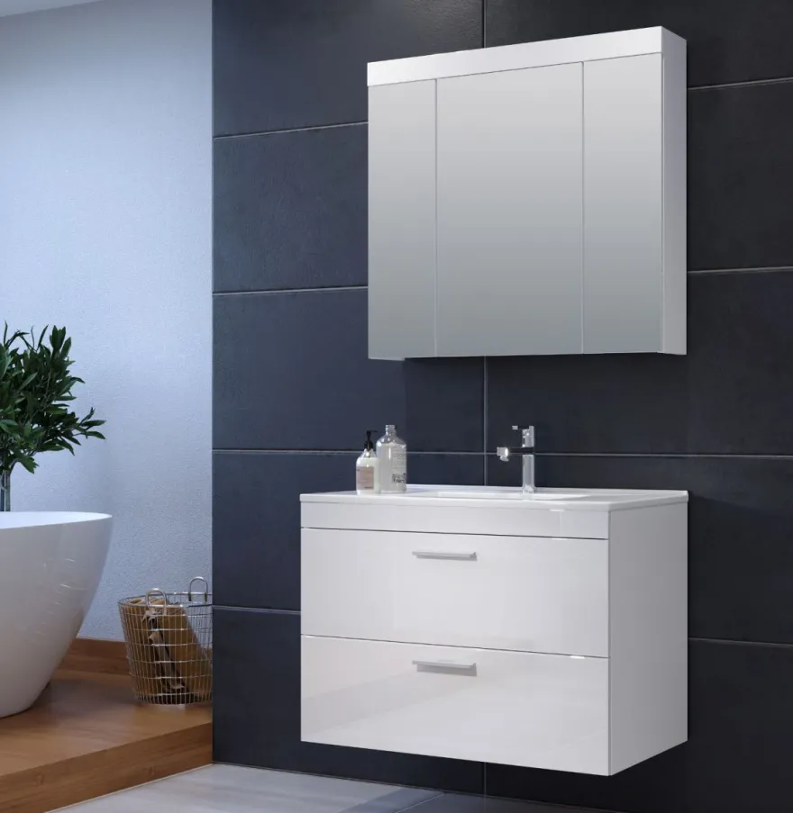 Bad Spiegelschrank weiß 3 Tür 80 cm Badspiegel Badezimmer Spiegel Schrank Devon