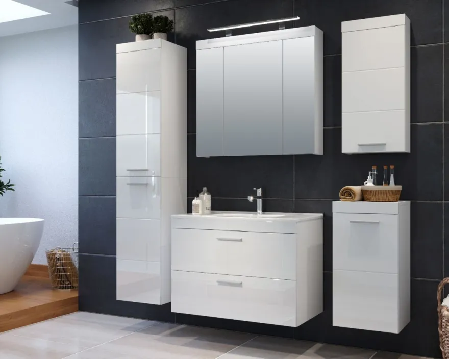 Bad Spiegelschrank weiß 3 Tür 80 cm Badspiegel Badezimmer Spiegel Schrank Devon